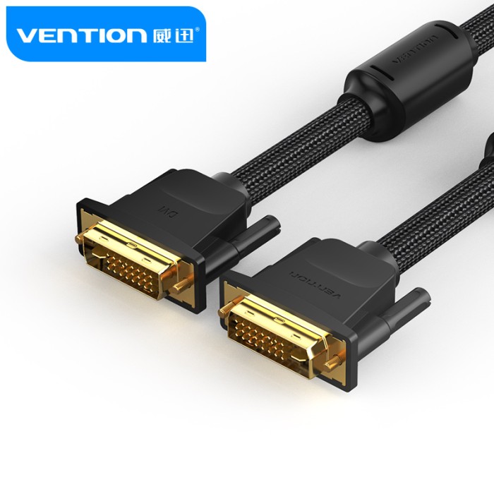 DVI Cable 24+1 Male to Male Cotton Braided Gold Plated with Ferrite Black