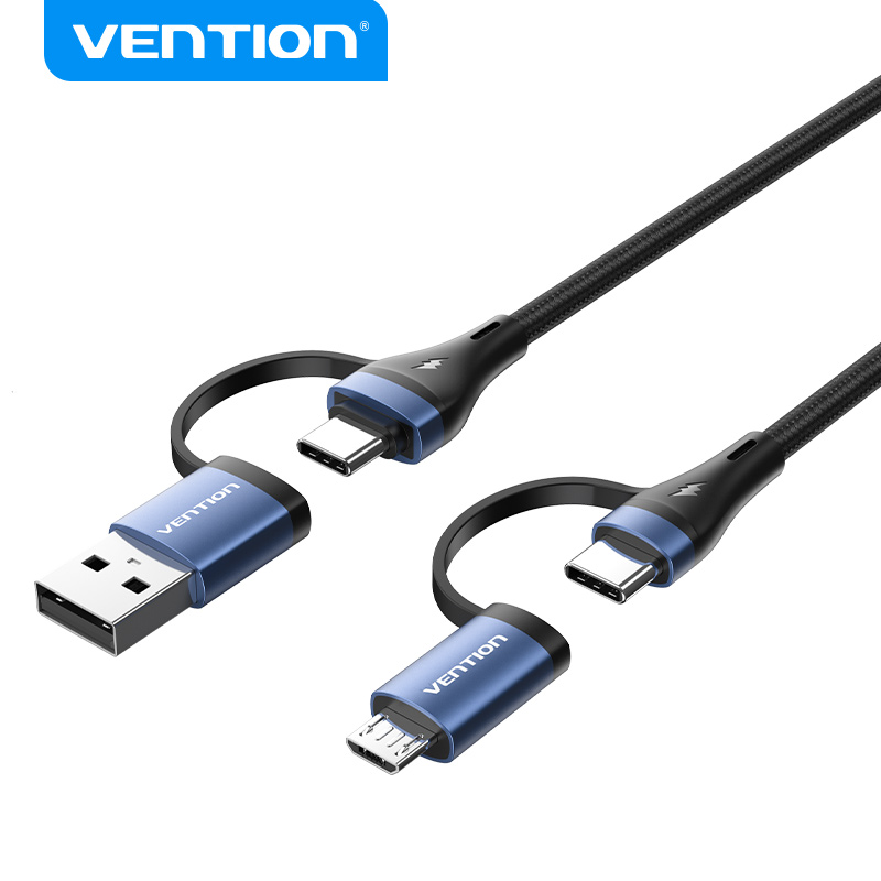 4-in-1 Cotton Braided USB 2.0 Type-A Male + USB-C Male to USB-C Male + Micro Type-B Male 5A Cable