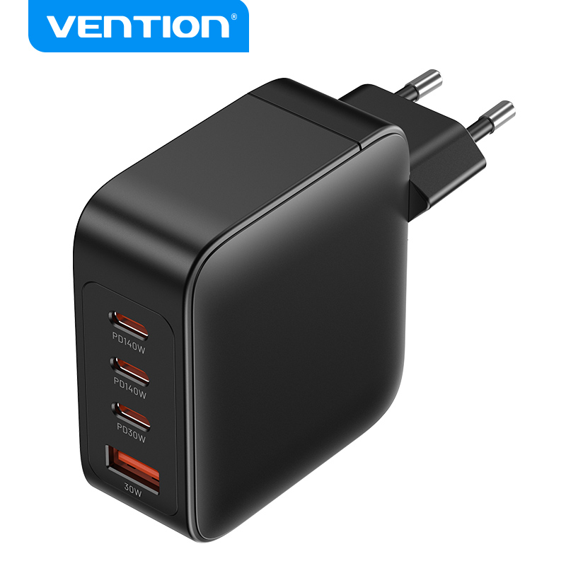 4-Port USB (C + C + C + A) GaN Charging Kit (140W/140W/30W/30W) EU-Plug Black