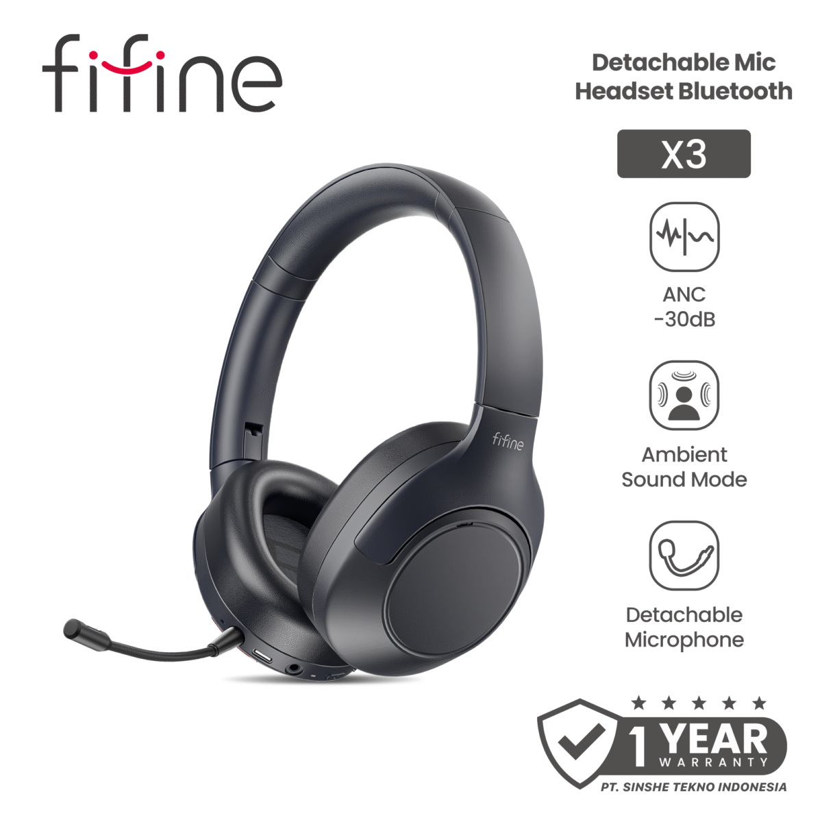 Fifine X3 Wireless Headphone Gaming ANC Headset Bluetooth Gaming ANC with Detachable Mic