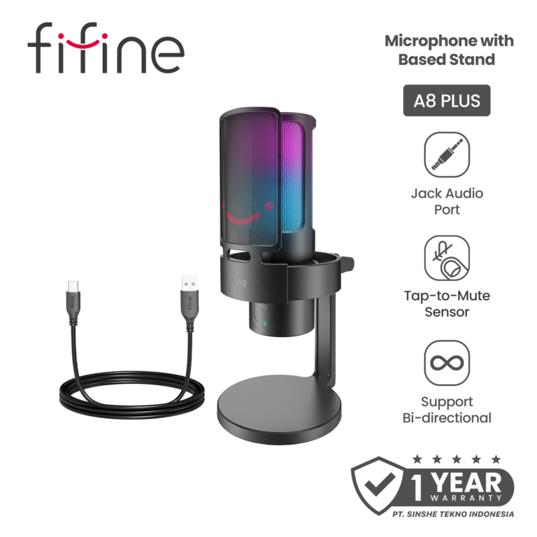 FIFINE USB Microphone A8 with Controllable RGB Live Monitoring Input Dial Pop Filter Mic for Streaming & Gaming