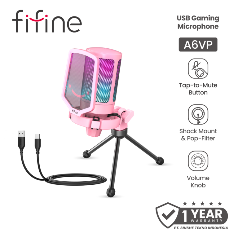 FIFINE AmpliGame A6V USB Microphone with Volume Dial, Mute Button & RGB Mic for Gaming on PC Laptop PS4&5