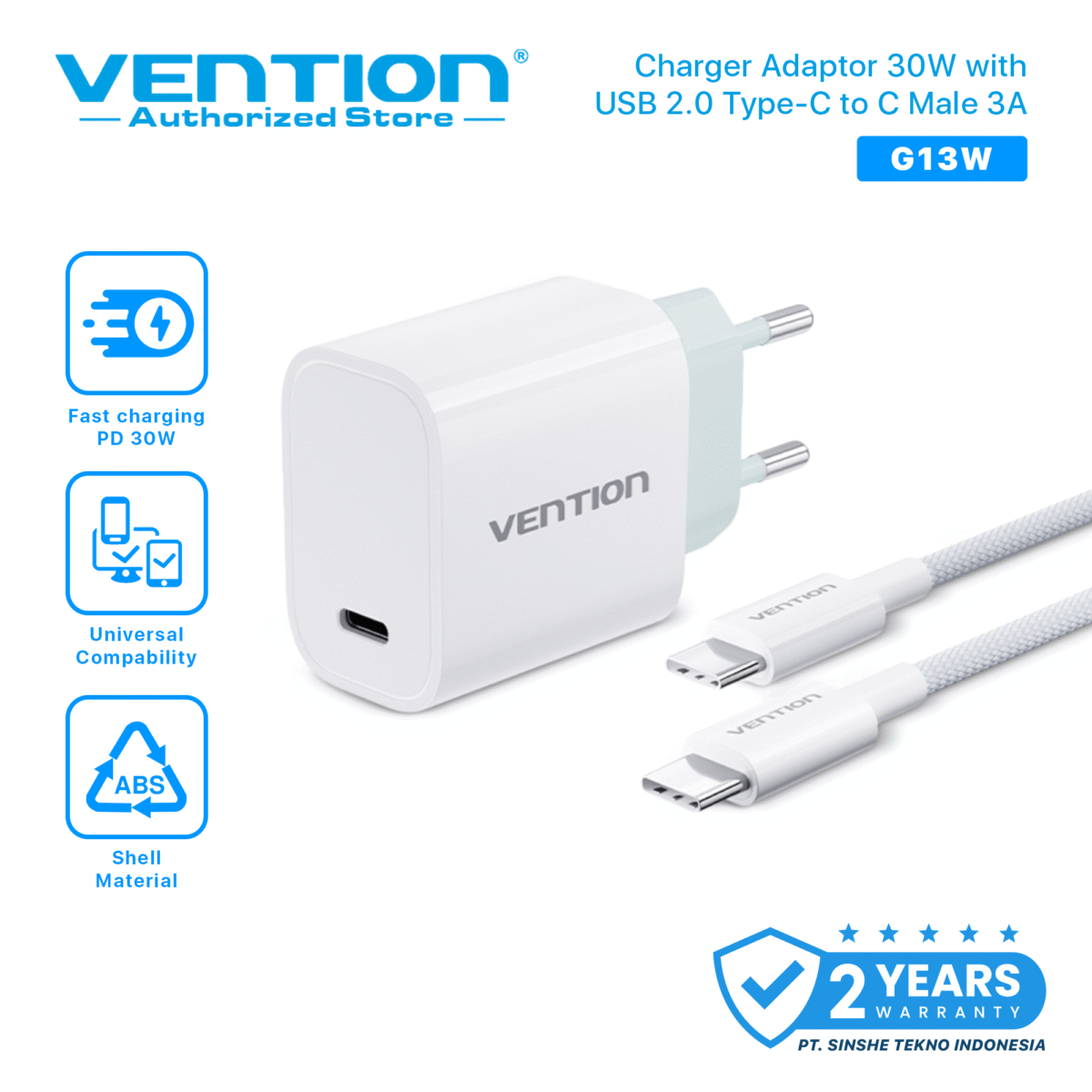 Vention 30W Charging Kit USB-C to USB-C PD 3.0 Fast Charging Support QC 3.0 FCP Original