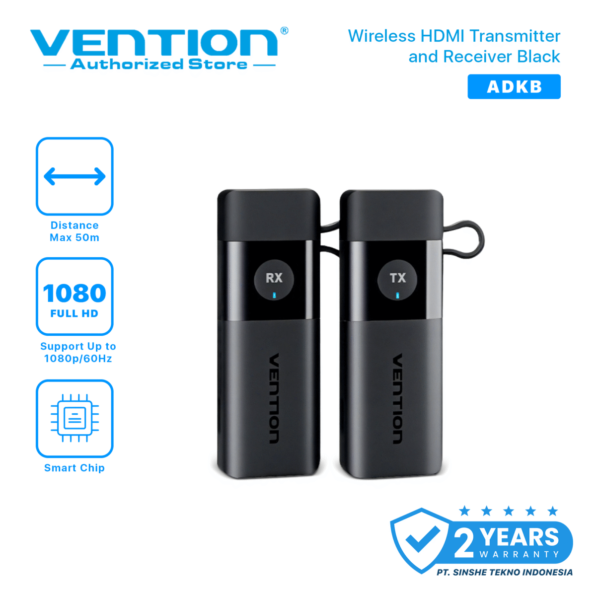 Vention Wireless HDMI Transmitter Receiver Full HD 1080P Tanpa Kabel Plug & Play 5GHz 50 Meter