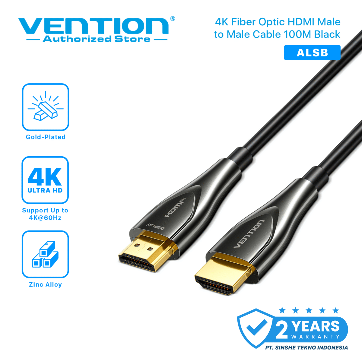 Vention Kabel Fiber Optical HDMI to HDMI 4K 60Hz UHD Zinc Alloy Support Smart TV Proyektor PS5