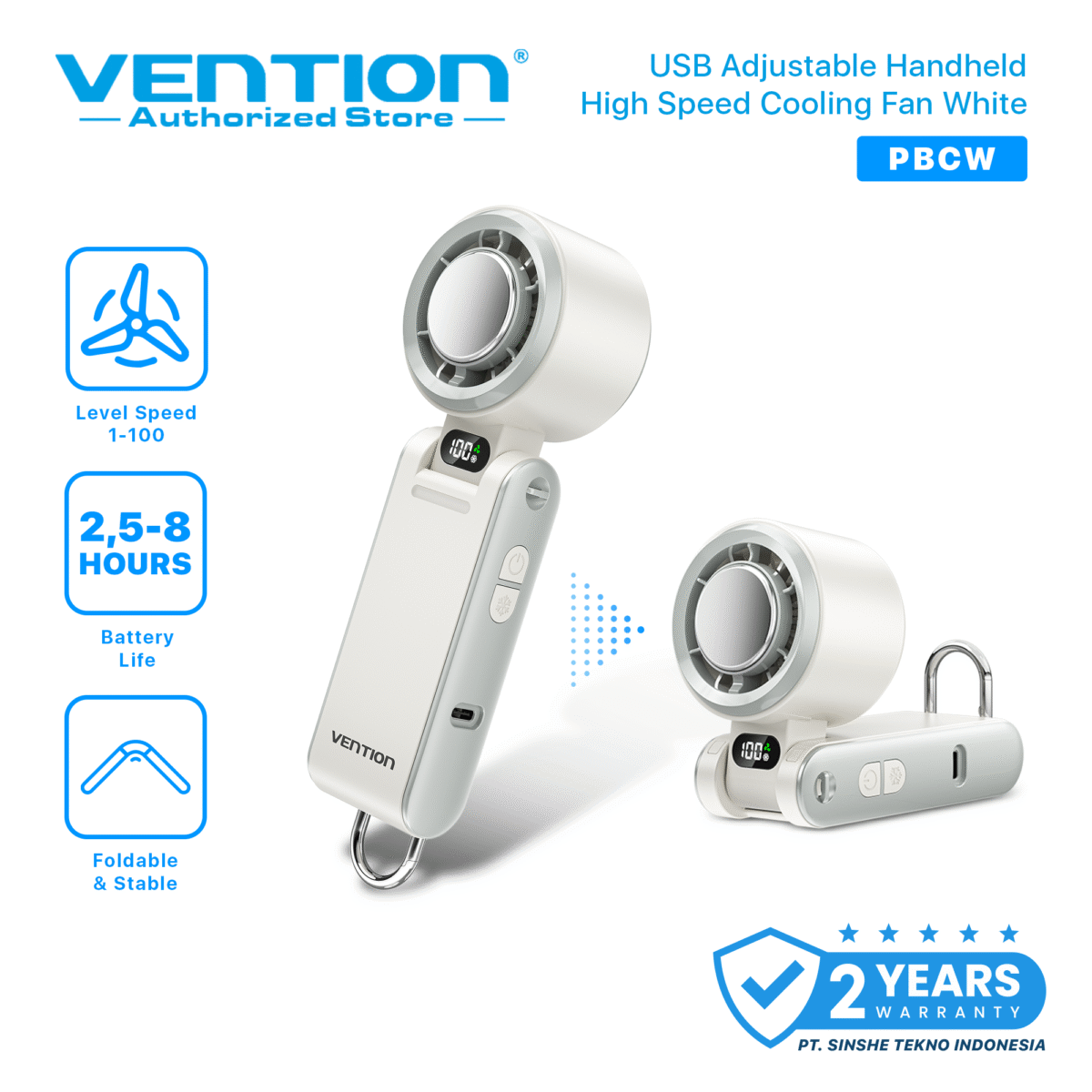 Vention Kipas Lipat Mini Portable 13000RPM Cooling Fan Super Dingin 3000mAh Stepless Speed Kipas Angin Genggam LED Display